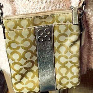 Coach Gold and Tan Slim Crossbody Bag